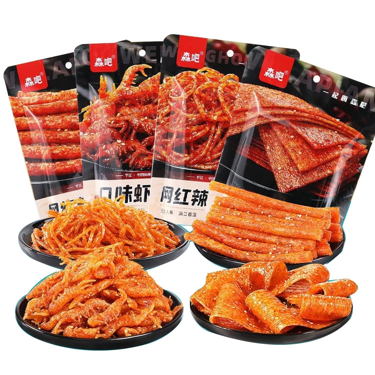Spicy Strip Small Gluten Latiao Snack Food - Chinese Special Classic Handmade Spicy Gluten Latiao Delicious Snacking, Fragrant Spicy Flavour, 4 combinations Packed(4-Pack Combination)