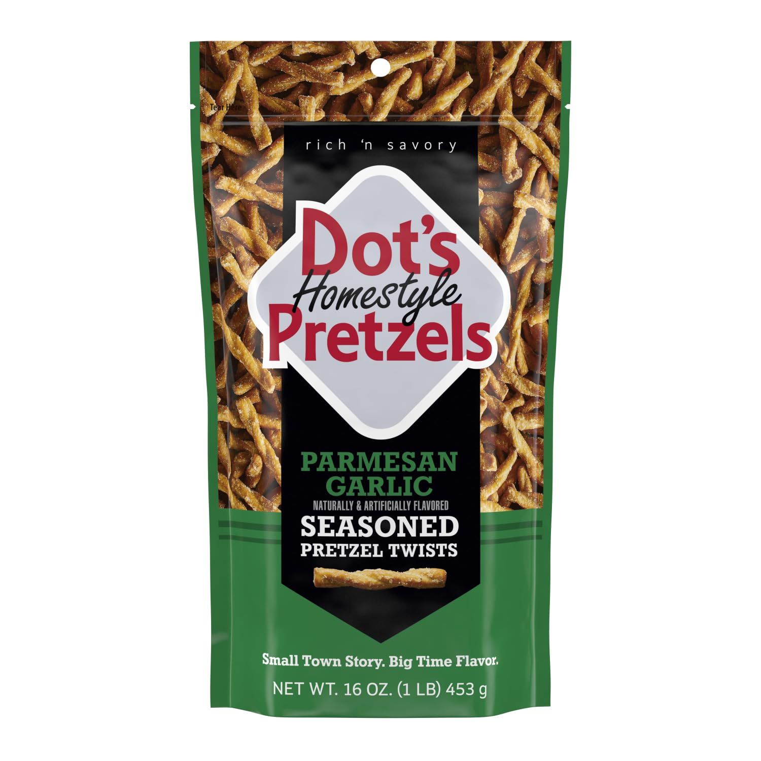 Dot&#39;s Pretzels Parmesan Garlic Seasoned Pretzel Twists, Healthy Kids Snacks, 16oz Grocery Sized Bag
