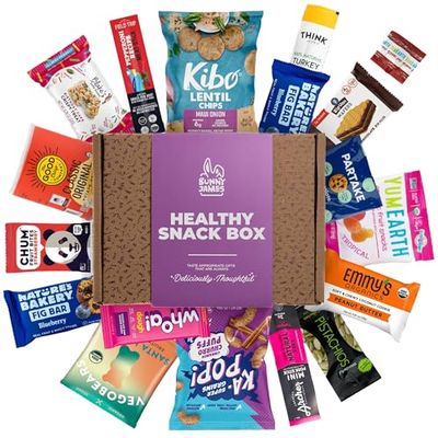 Healthy Snack Gift Basket - Variety of Sweet &amp; Savory Gourmet Snack Box For Picky Eaters- Healthy Assortment of Treats, Candy, Bars, Cookies, Chips - Great Food Gift Basket for Adults