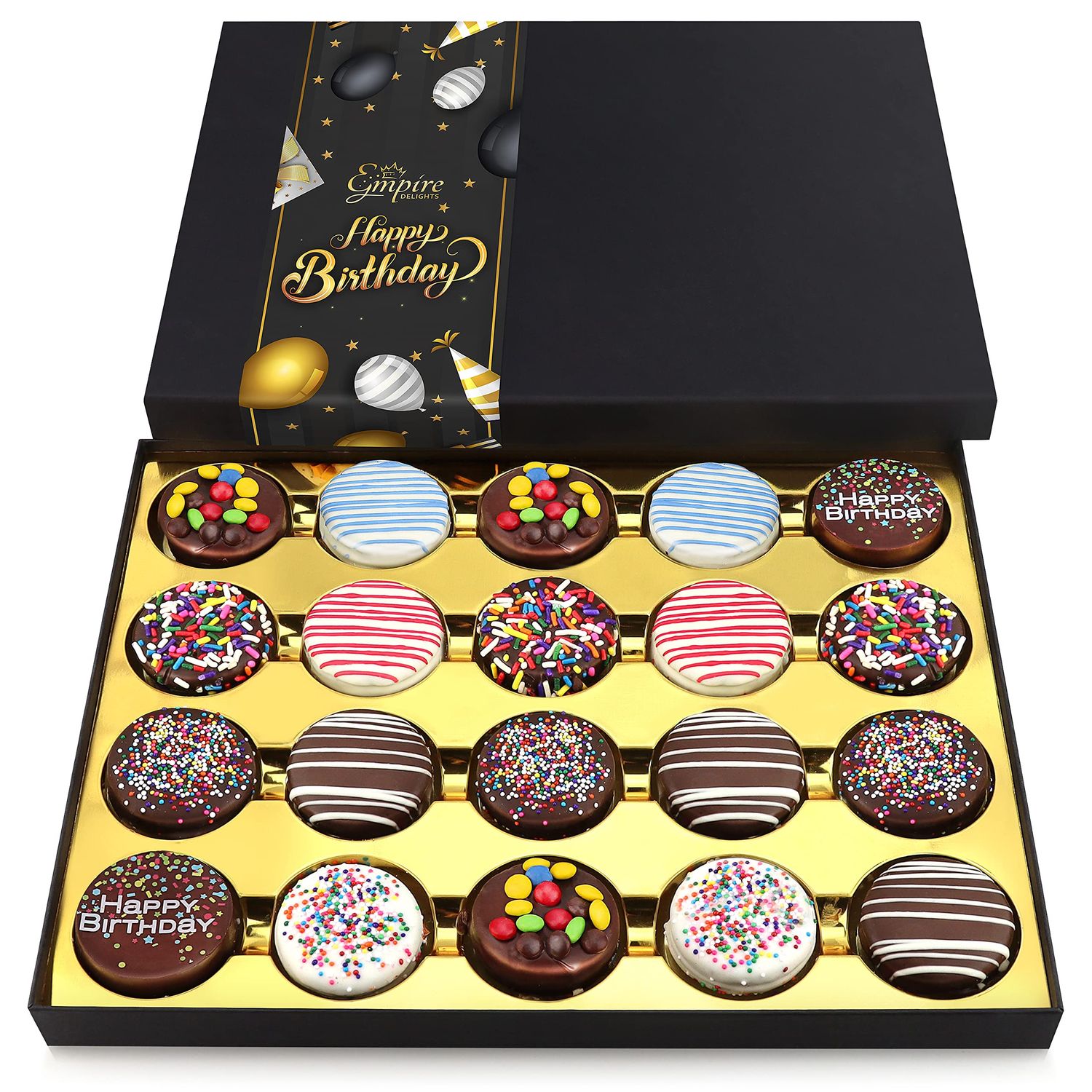 Chocolate Cookies Birthday Gift Basket for Men and Women - Gourmet Chocolate Happy Birthday treats for Food Gifts, Chocolate Gift Box by Empire Delights, 20 Count