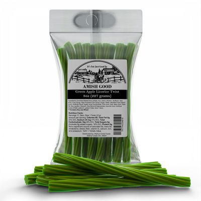 Amish Good Gourmet Licorice Twist Candy - Premium Sweet &amp; Chewy Treat, Green Apple Jumbo Licorice Twist Perfect Snack Under 100 Calories