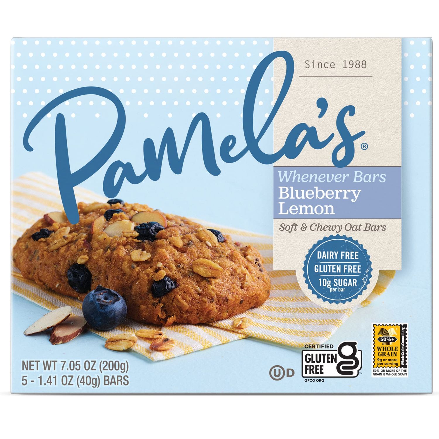 Pamela&#39;s Products Gluten Free Whenever Bars, Blueberry Lemon Box, 7.05 Oz, 30 Count, Pack of 6