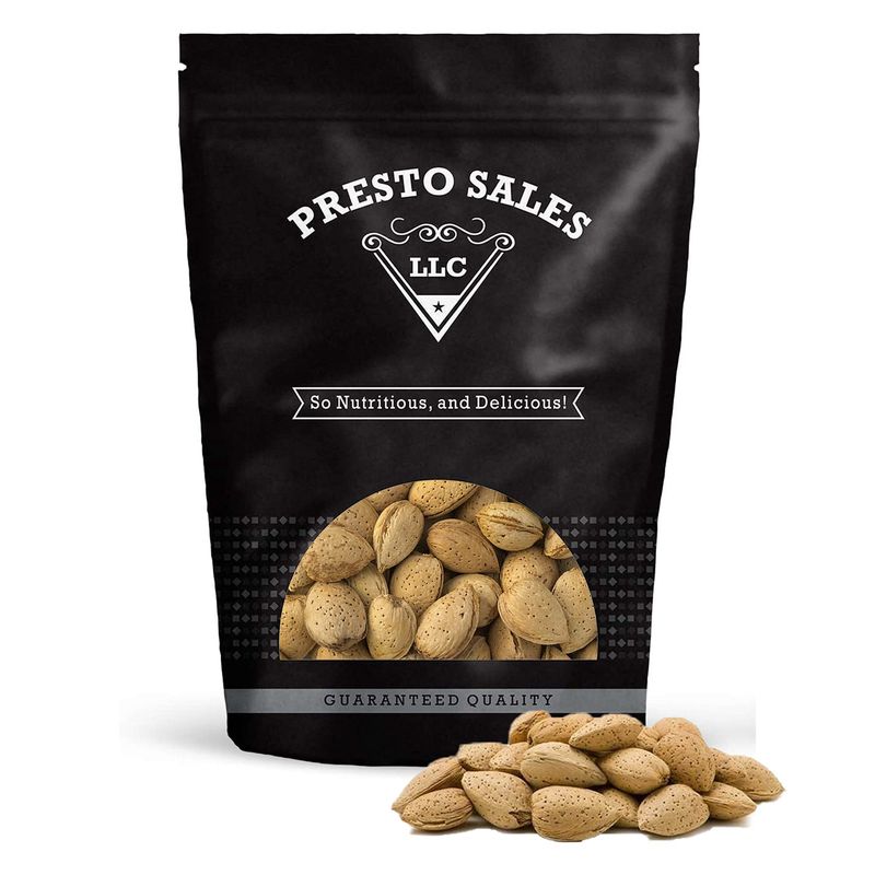Almonds, Fresh off the tree In shell Raw, Perfectly Natural, Quality, Ideal snack for Adults and Kids, packaged in a 4 lbs. (64 oz.) resealable pouch bag for freshness by Presto Sales LLC