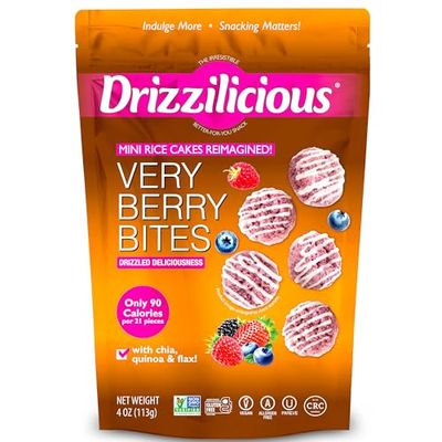 Drizzilicious Mini Rice Cakes Very Berry - Rice Crisps, Healthy Snack for Adults and Kids, Flavored Rice Cakes, Vegan, Gluten Free, Allergen Free, Only 90 Calories Per Serving - 4 oz (Pack of 6)