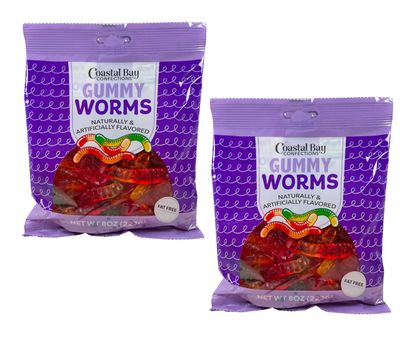 Gummy Worms - 2 8oz Bags of Coastal Bay fresh Gummy Worms, delicious fat-free, candy great flavors Total of 16 oz