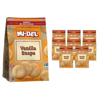 Mi-Del Vanilla Snaps Cookies - Crunchy Vanilla Cookies - Non-GMO Certified, 0g Trans Fat, Healthy Cookies (Pack of 8)