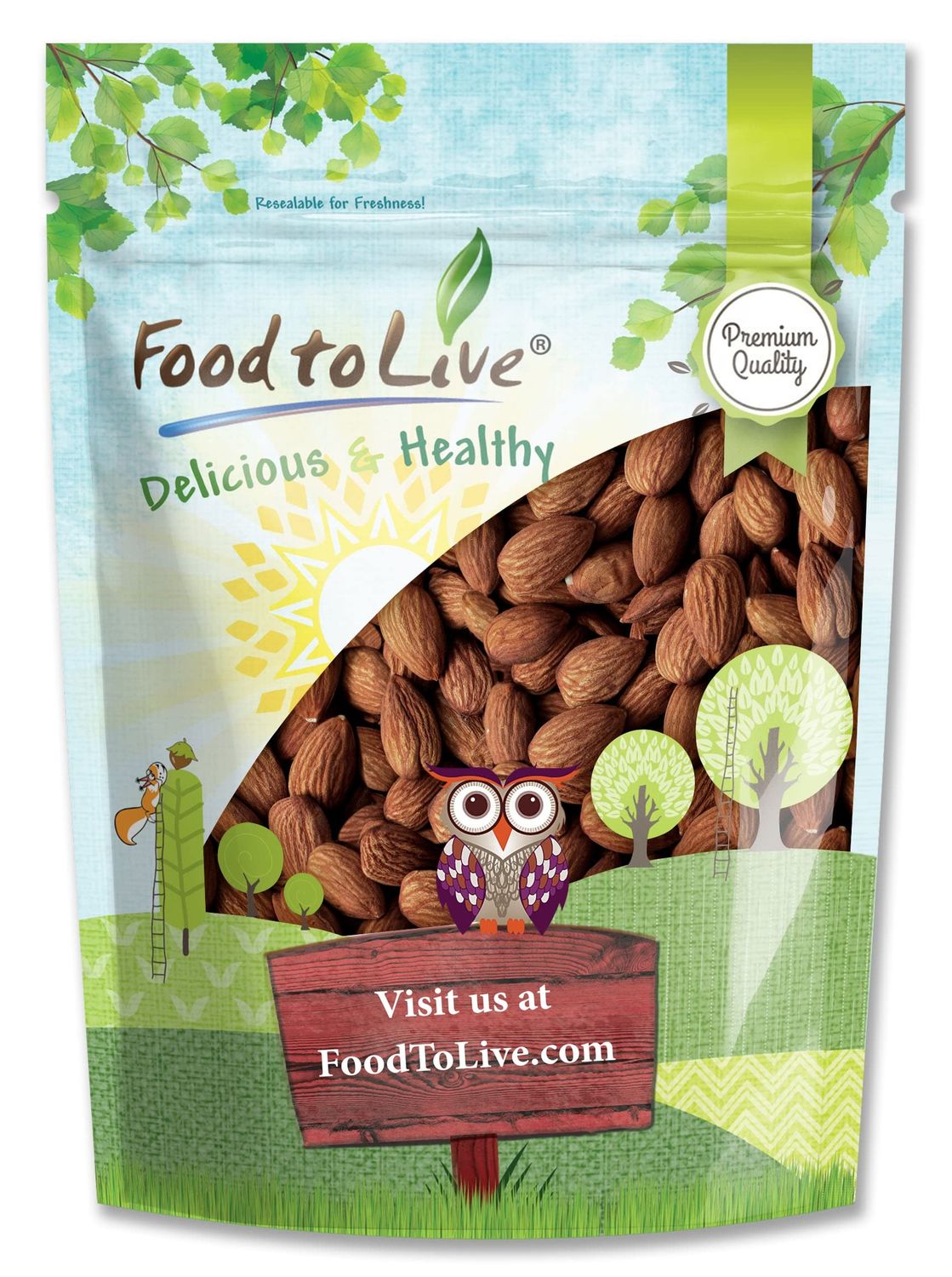 Food to Live Dry Roasted California Almonds with Himalayan Salt, 2 Pounds Oven Roasted, Lightly Salted Nuts, No Oil Added, Vegan, Kosher, Bulk. High in Protein and Essential Fatty Acids. Great Snack