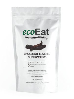 ecoEat Edible Bugs Dark Chocolate Covered Superworms - 11g Worm Bag- Edible Insects Roasted Superworms Dipped in Dark Chocolate - Snack Food Gift