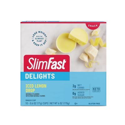 SlimFast Delights Iced Lemon Drop Snack Cup, Lemon Flavored Snacks, 0g of Sugar, 2g of Net Carbs, 10 Count