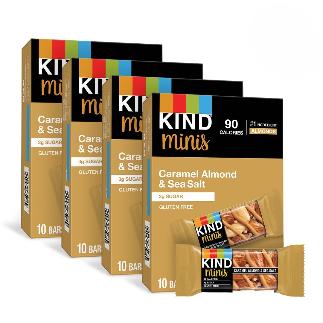 KIND Minis Healthy Snack Bar, Caramel Almond &amp; Sea Salt, 3g Sugar, Gluten Free Bars, 0.7 OZ, (80 Ct)
