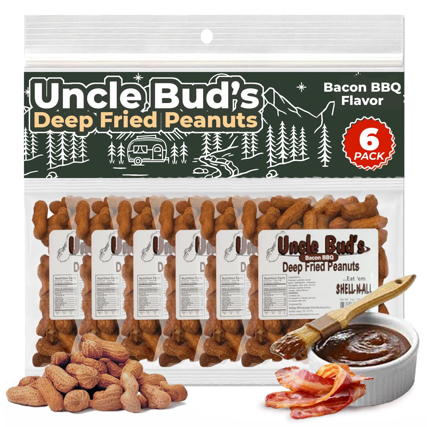 Uncle Bud&#39;s Deep Fried Peanuts In Shell (6-Pack) | Bacon BBQ Flavored Peanuts, Organic Peanuts, Nuts Individual Packs, High Protein Snacks, Individual Nut Snack Packs, Flavored Nuts, Peanuts In Shell
