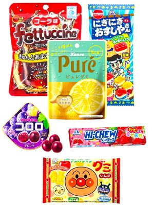 Konbini Japan - Full Bag Gummy Candy (6 Count) Japanese Sweets, Gummies, Candies, Kororo, Pure, Hi Chew, Anpanman - Pack of 6
