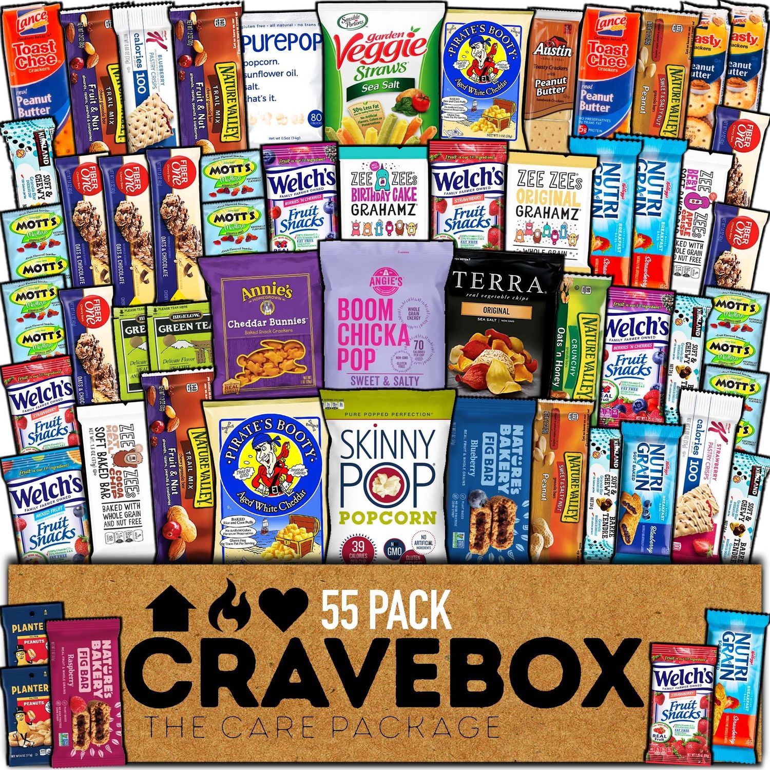 CRAVEBOX Healthy Snack Box (55 Count) Valentines Day Variety Pack Care Package Gift Basket Kid Men Women Adult Nuts Fruit Nutrition Assortment College Back to School