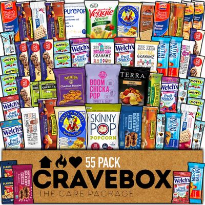 CRAVEBOX Healthy Snack Box (55 Count) Valentines Day Variety Pack Care Package Gift Basket Kid Men Women Adult Nuts Fruit Nutrition Assortment College Back to School