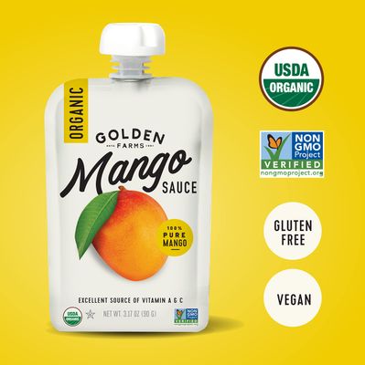 Golden Farms Mango Pouches, Single Ingredient Healthy Snacks (Pack of 12), 100% Pure Fruit, No Added Sugar, Vegan, Gluten-Free, Kosher, Organic Squeeze Pouch 3.17oz Each