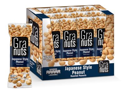 Granuts Japanese Style Peanuts | Soft, Baked Peanuts | Light Soy Flavor | On-the-Go Snack | 1.76 Oz (12 Inner Packs)
