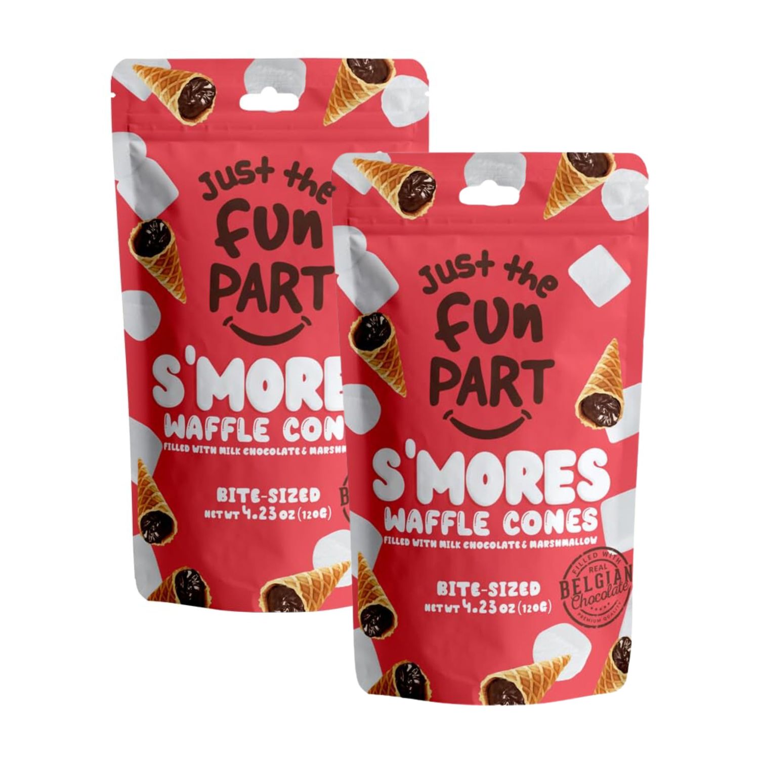 Just The Fun Part | Bite-Size Crispy Mini Waffle Cones | Filled With Premium Belgian Chocolate | Great For Snacks, Desserts, Grab &amp; Go | Kosher | 4.23 Ounce (Pack of 2, Marshmallow, Milk Chocolate)