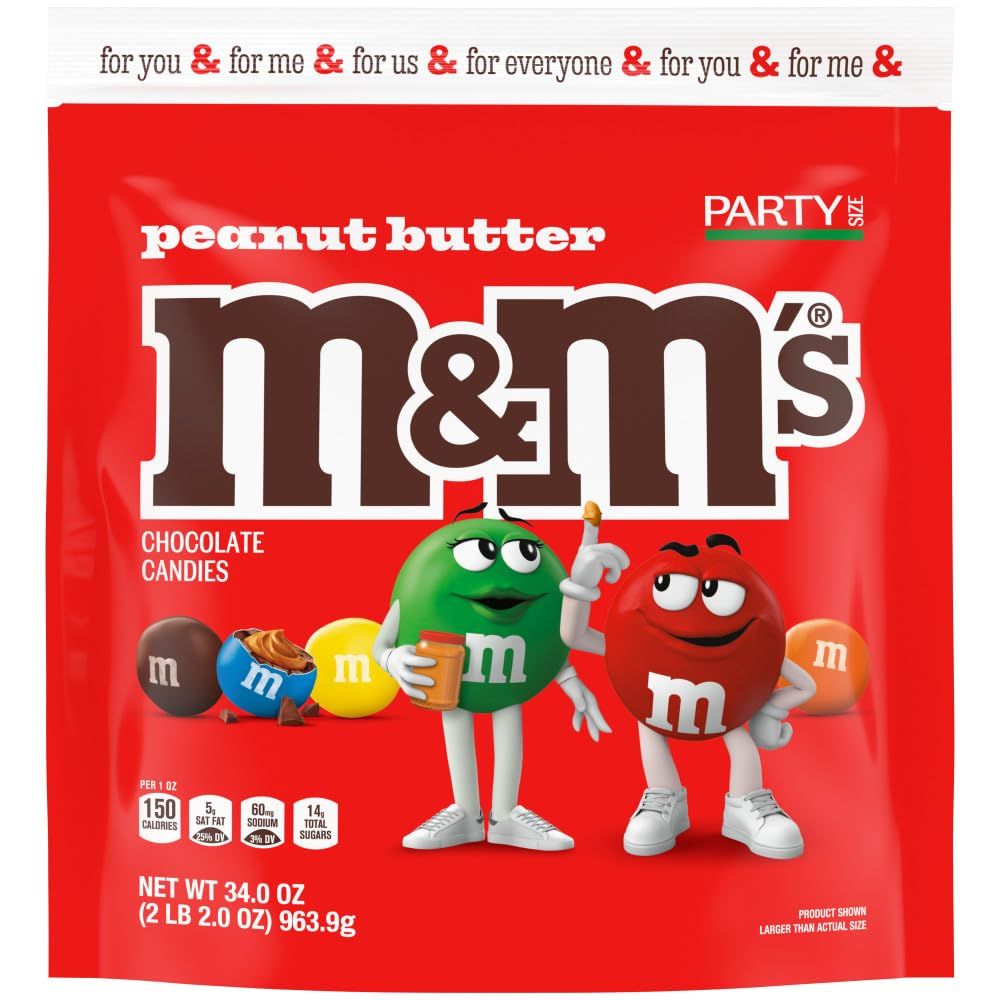 M&amp;M'S Peanut Butter Milk Chocolate Christmas Candy, Party Size, 34 oz Resealable Bulk Candy Bag