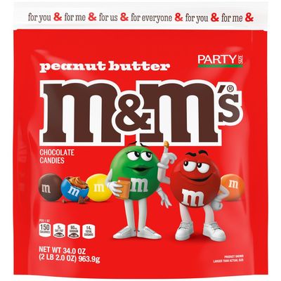 M&amp;M&#39;S Peanut Butter Milk Chocolate Christmas Candy, Party Size, 34 oz Resealable Bulk Candy Bag