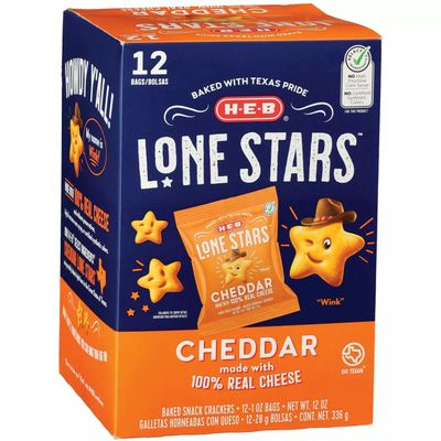 HEB HEB Cheddar Lone Stars Baked Snack Crackers 1 oz Bags 12 ct