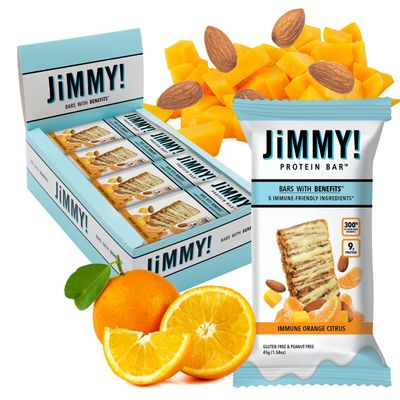 JiMMY&#39;S Immune Citrus Blast Immune Support Bar - 12 Count - Protein Bar with Immune Fortifying Ingredients: Vitamin C, Turmeric, Orange, Mango, Acerola Cherry and Almonds
