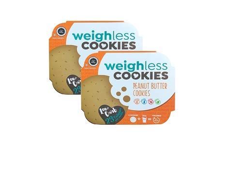 Weighless Cookies - Peanut Butter - 2 Pack - Healthy, Gluten Free, Low Carb, Only 23 Calories Per Cookie, (4 Cookies In Each Pack)