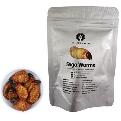 Thailand Unique Edible Sago Worms - 10 Gram Bag of Dehydrated Insects for Humans, Nutritious Bugs Superfood Weird Unusual Snack Gift