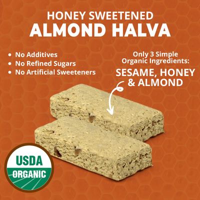 Oh, Goodness Organic Halva Bars - Paleo Approved, Almond Flavor - 16 Pack of 40g Bars, No Additives, Refined Sugar, or Artificial Sweeteners
