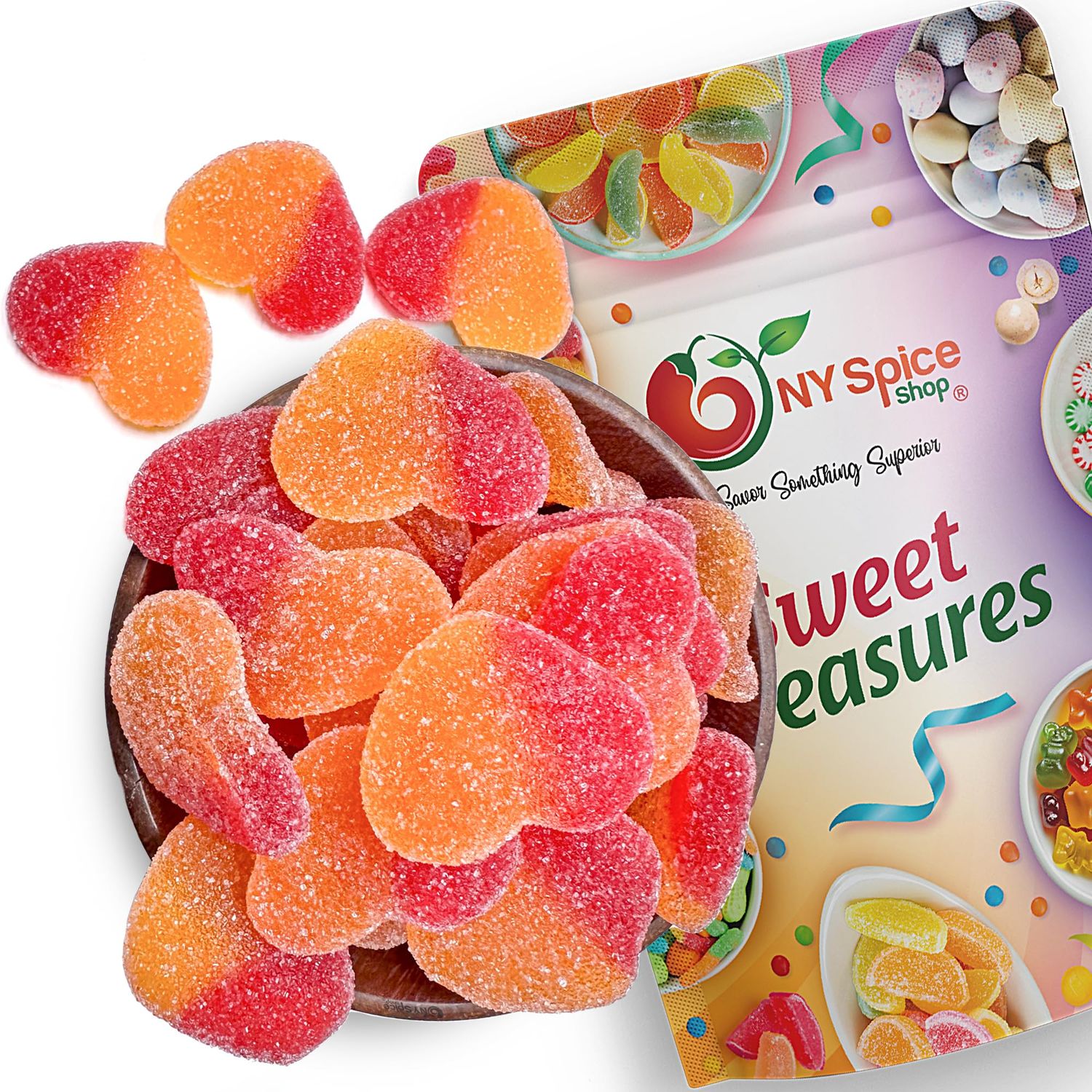 NY Spice Shop Peach Hearts Gummy Valentines Day Gifts - 8 Ounce Peach Candy Valentines Treats - Peach Gummies Valentines Candy - Peach Gummy Candy Valentines Snacks - Valentines Candy Hearts