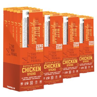 The New Primal Buffalo Chicken Sticks, Keto, Gluten Free Healthy Snacks, Sugar Free Low Carb High Protein, Jerky Meat Stick, 9g Protein, 80 Pack