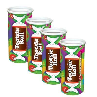 Roll Fun Bank, Re-usable Bank Filled with Bite Size Midgees 4 Oz. - (4 Pack)