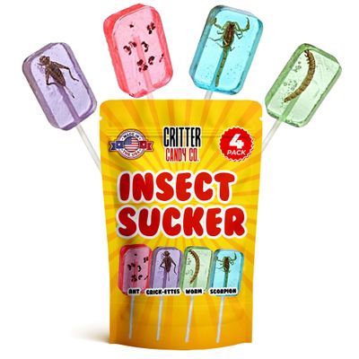 HotLix Insect Lollipops (4-Pack), Edible Bugs for Humans, Bug Candy, Edible Insects for Humans, Bug Lollipops with Real Bugs in it, Bugs to Eat, Weird Candy Pack, Exotic Candy Sticks, Insect Candy