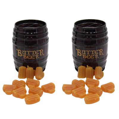 Harry Potter Inspired Butterbeer Chewy Candy in Barrel Tin, 2 Pack, Fun and Delicious Treat, 1.5 Ounce Tins
