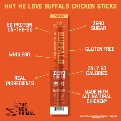 The New Primal Buffalo Chicken Sticks, Keto, Gluten Free Healthy Snacks, Sugar Free Low Carb High Protein, Jerky Meat Stick, 9g Protein, 5 Pack