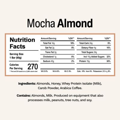 Rise Whey Protein Bars - Mocha Almond | Breakfast Bar &amp; Protein Snack 15g Protein 4g Fiber Just 5 Whole Food Ingredients Gluten-Free Soy Free