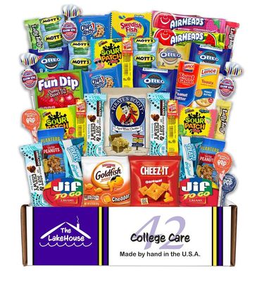 College Care Package Snack Box - 42 Count - Snack Packs for Boys Girls Men Women Students Soldiers - Camp Care Packages for College Students - Gift Basket - Snack Boxes from The LakeHouse