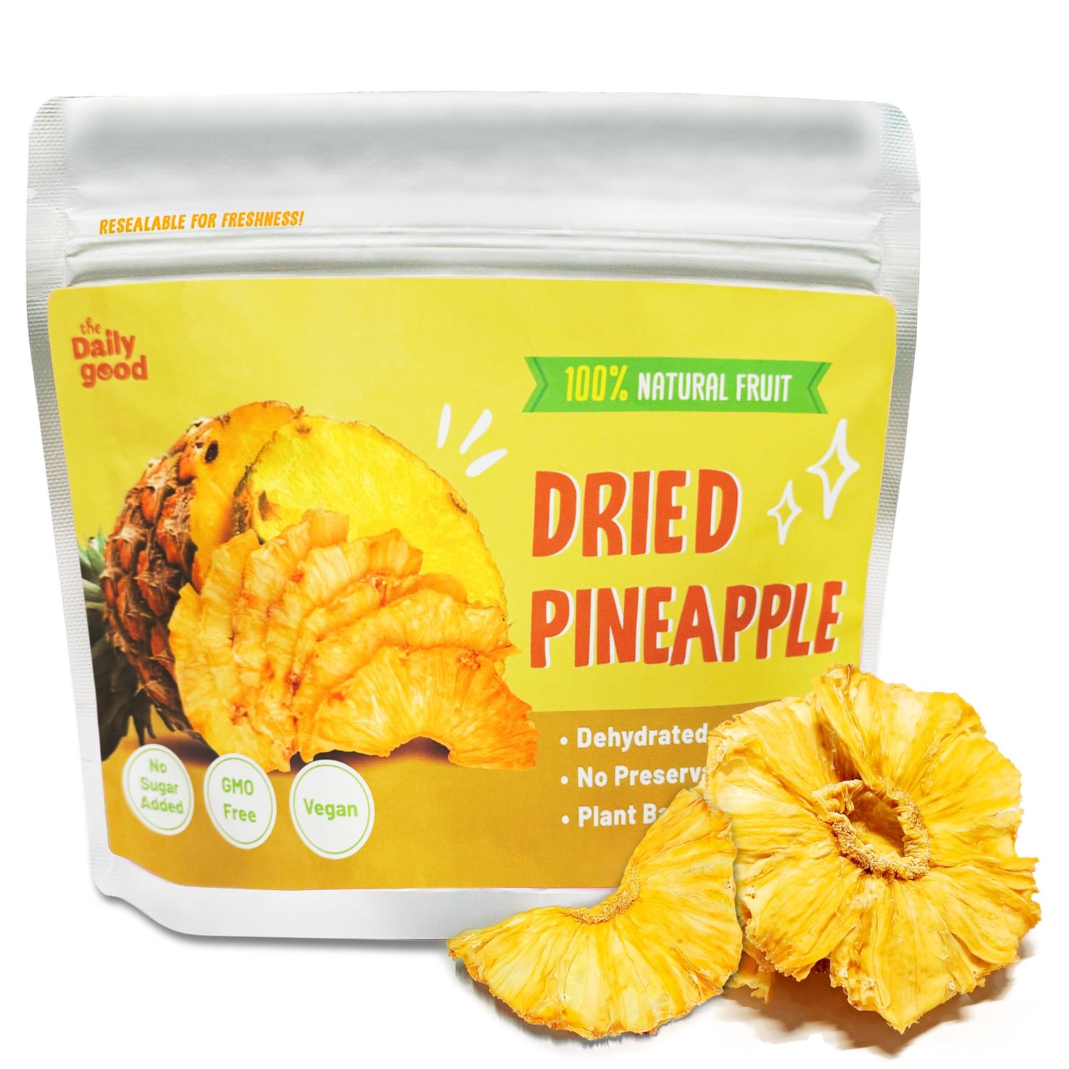 The Daily Good Soft-Dried Pineapple Slices | All Natural Superfood Snacks for Adults &amp; Kids | Healthy, Soft and Chewy | No Sugar Added or Preservatives, Gluten Free, Vegan, Single Pack