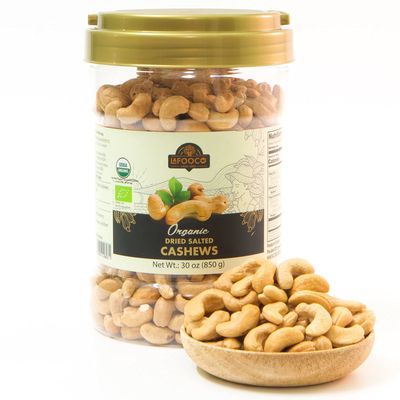 LAFOOCO Organic Dried Salted Cashews, Cashews Roasted Salted Cashews Vegan Snacks Great for Gift Giving Friends, Colleges on Celebrations, Birthdays, Gift for Family (30 oz).