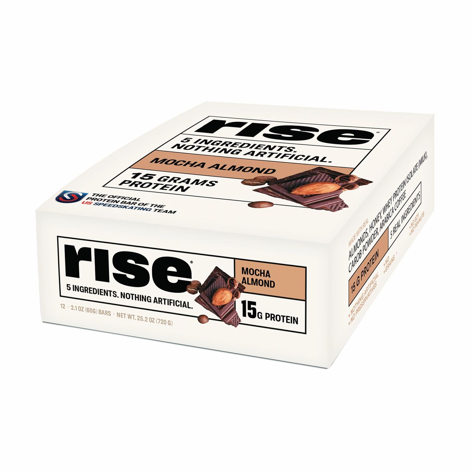 Rise Whey Protein Bars - Mocha Almond | Breakfast Bar &amp; Protein Snack 15g Protein 4g Fiber Just 5 Whole Food Ingredients Gluten-Free Soy Free