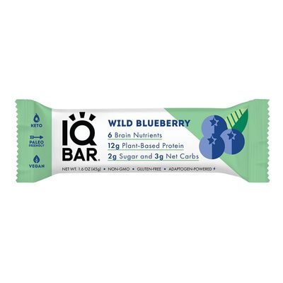 IQBAR Brain and Body Keto Protein Bar - Wild Blueberry Keto Bar - Energy Bar - Low Carb Protein Bar - High Fiber Vegan Bar and Low Sugar Meal Replacement Bar - Vegan Snack