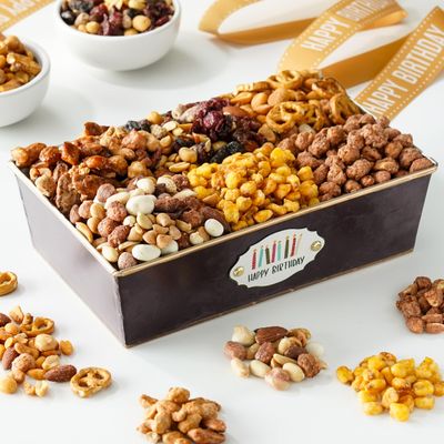 Broadway Basketeers Birthday Nuts Gift Basket - A Variety of 6 Gourmet Nut Mixes Snack Food Box, Healthy Gift for Men &amp; Women, Corporate