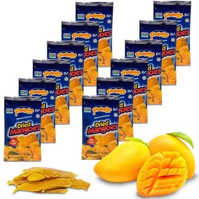 Philippine Brand Dried Mangoes Fruit Snacks 12 PACK All Naturally Gluten Free, Vegan, Hand-Selected Delicious Fresh Mangos from Philippines, Grab and Go Perfect for Office &amp; School Food