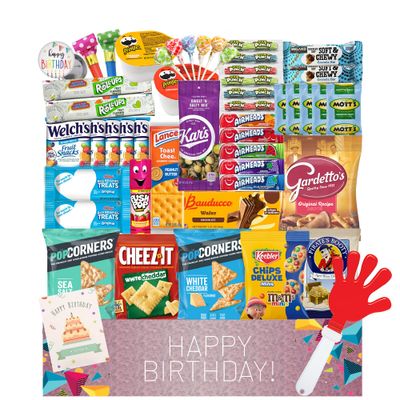 JUMBO JUMBLE Birthday Snack Box (50 count) Assortment Variety Care Package Birthday Snacks Gift Box for Kids, Teens, Boys, Girls, Men, Women, Office, College Students, &amp; Military Soldiers
