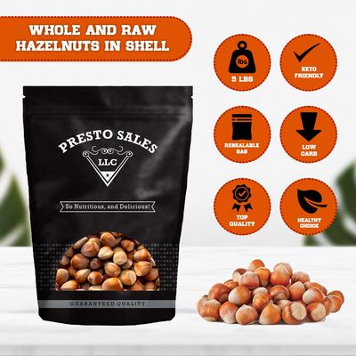 Presto Sales Filberts Hazelnuts Raw In Shell - 80 oz. (5 lbs.) Resealable Bag - Non-GMO, Gourmet and Savory Flavor Hazelnuts Natural Healthy, Low-Carb, Keto Friendly Snack by Presto Sales