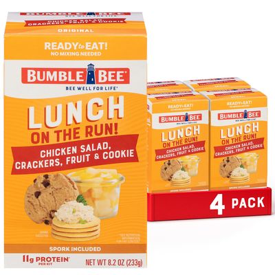 Bumble Bee Lunch On The Run Chicken Salad with Crackers Kit, 8.2 oz (Pack of 4) - Ready to Eat, Includes Crackers, Cookie &amp; Mixed Fruit - Shelf Stable &amp; Convenient Source of Protein