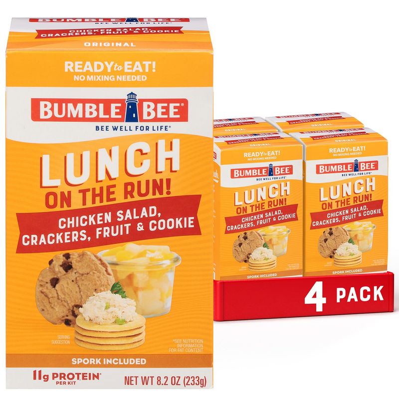Bumble Bee Lunch On The Run Chicken Salad with Crackers Kit, 8.2 oz (Pack of 4) - Ready to Eat, Includes Crackers, Cookie &amp; Mixed Fruit - Shelf Stable &amp; Convenient Source of Protein
