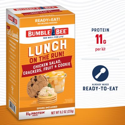Bumble Bee Lunch On The Run Chicken Salad with Crackers Kit, 8.2 oz (Pack of 4) - Ready to Eat, Includes Crackers, Cookie &amp; Mixed Fruit - Shelf Stable &amp; Convenient Source of Protein