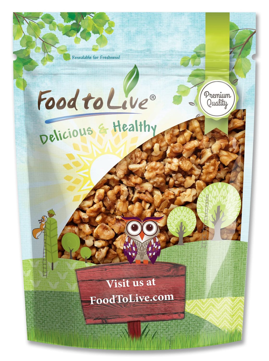 Food to Live California Walnut Pieces, 1 Pound - Chopped Nuts, Shelled, Raw, Unsalted, Vegan, Bulk. Keto Snack. Good Source of Protein, Iron. Great for Salads, Desserts, Ice Cream, Made in USA