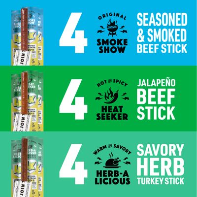 Lorissa's Kitchen Premium Grass-Fed & Finished Beef & Free Range Turkey Jerky Snack Sticks 12-Pack: 8g Protein, Certified Free from Top 9 Allergens, Gluten-Free, Non-GMO, Zero Sugar, Keto, Paleo