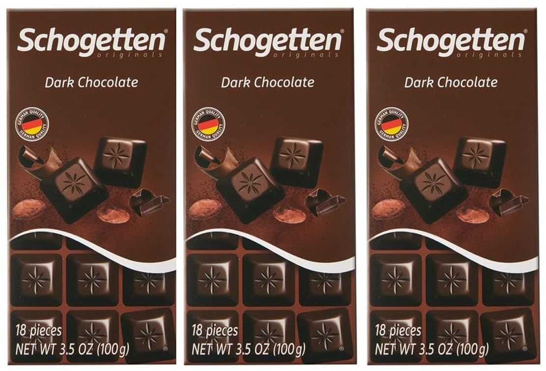 Dark Chocolate German Chocolate 3.5 oz Bars by Schogetten - Gift Giving Snack Snacking Food Treat 3 Pack